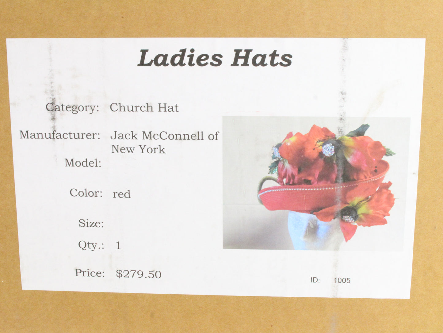 Jack Mcconnell New York Ladies Boutique Red Straw Like Hat W/ Flowers 7 1/8 57cm