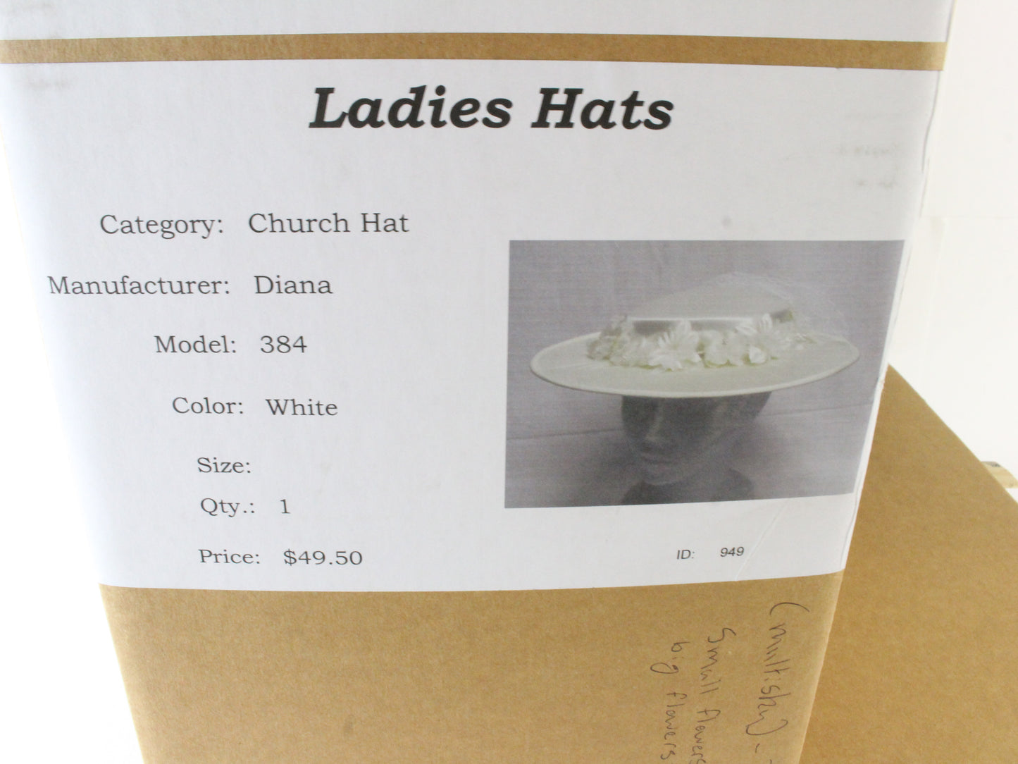 Diana Ladies White Elegant Boutique Hat W/ Flowers And Beads 6 5/8 53cm