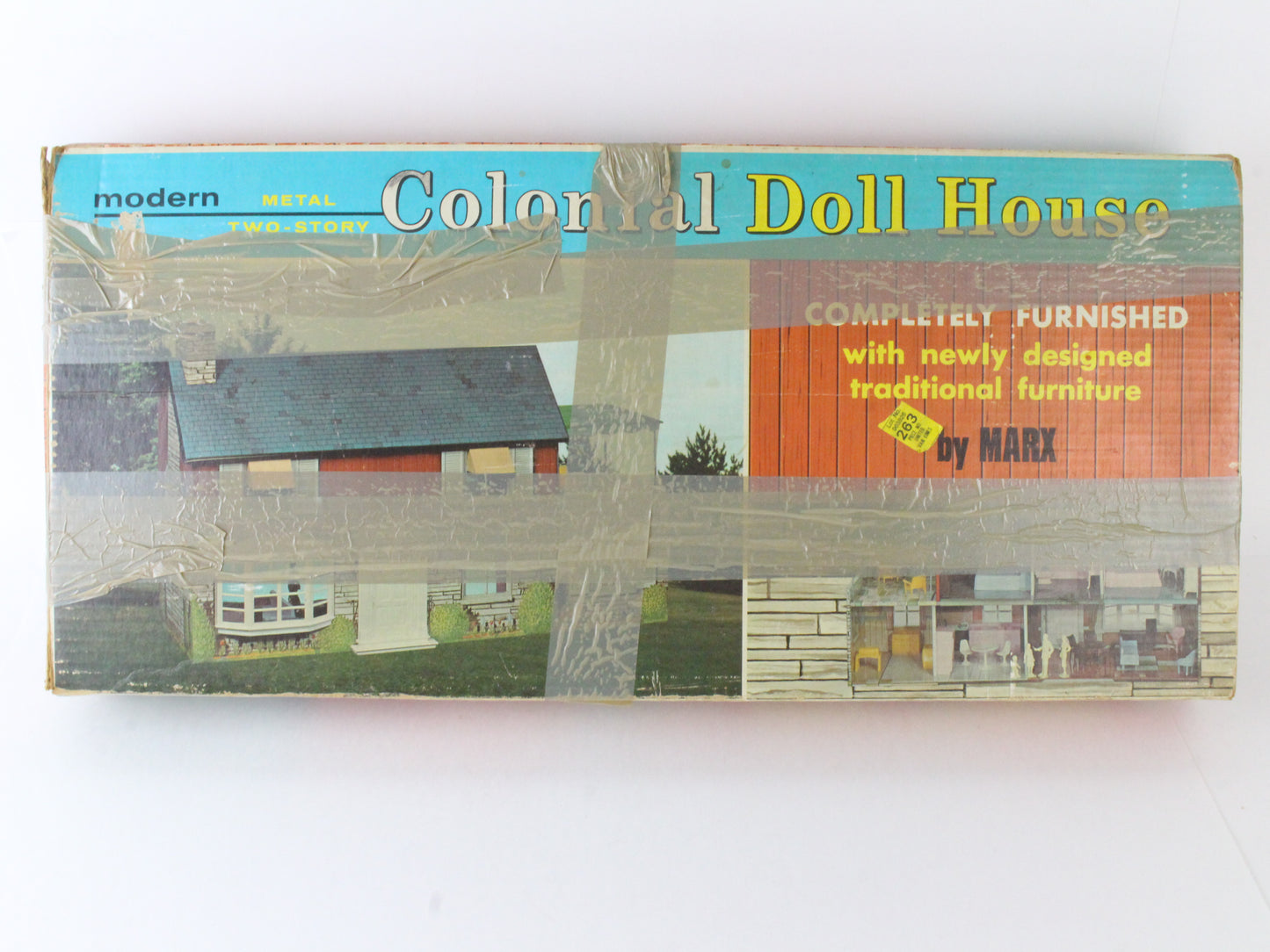Vintage Colonial Doll House Modern Metal Two Story Marx 4070 W/ Box & Furniture