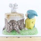Vintage Yellow & Blue Stump Container W/ Lid Ceramic Pixie 3.5. In