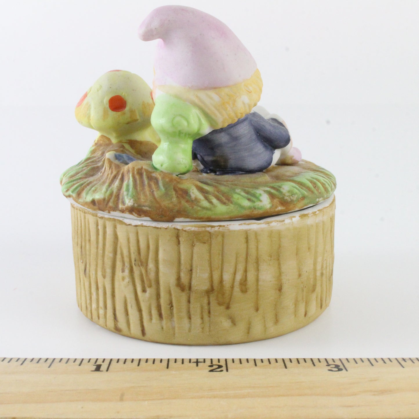 Vintage Pixie Elf With Mushroom Ceramic Trinket Box With Lid 3 In