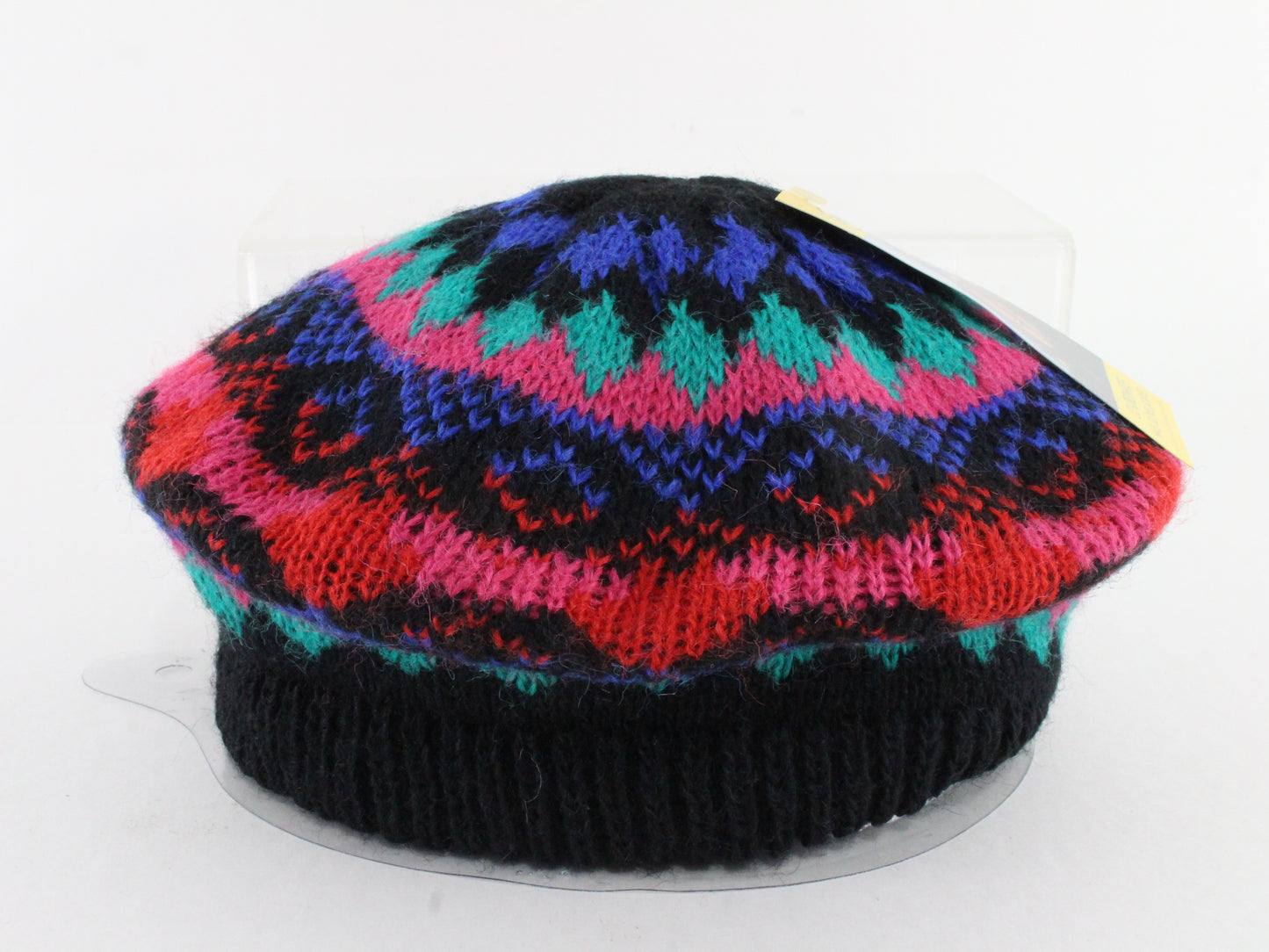 Mixed Black Red & Pink Arlin Acrylic Knit Ladies Cap Stretch Band Winter/Holiday