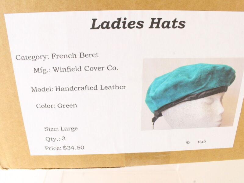 The Look Ladies Green Genuine Leather Suede French Beret Size: L Large