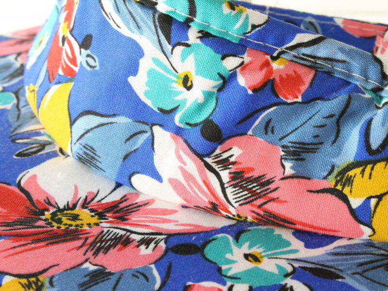 The Field Co Ladies Blue Cotton Sun Visor W/ Red And Yellow Flowers One Size