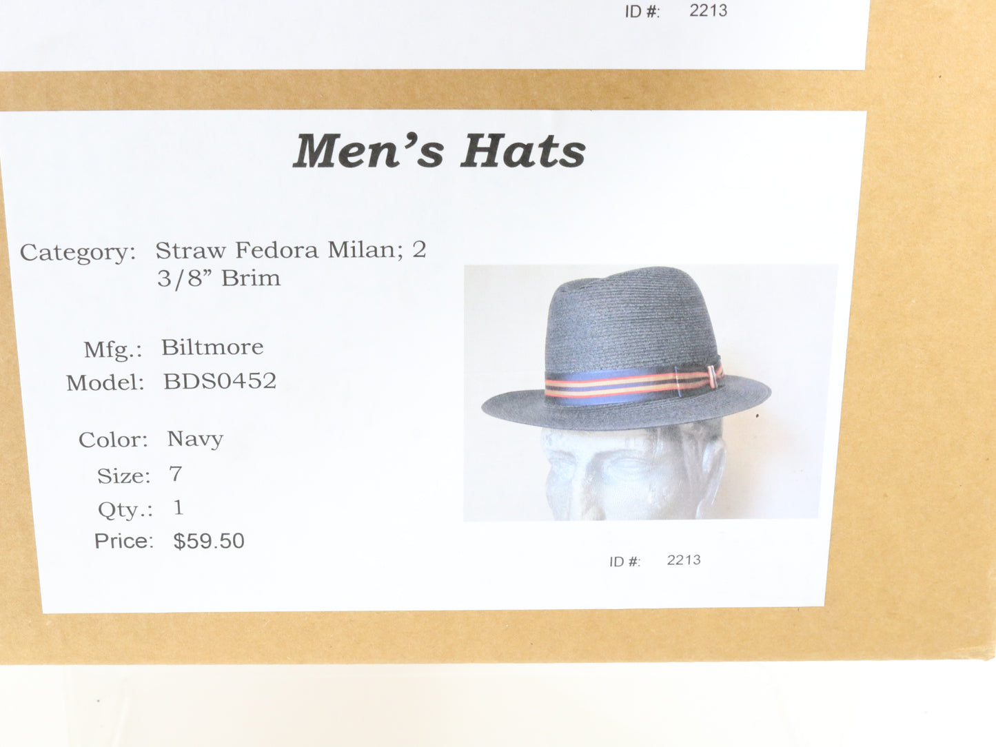 Biltmore Mens Classic Navy Blue Straw Milan Fedora W/ Pin Stylish Band 7 56cm