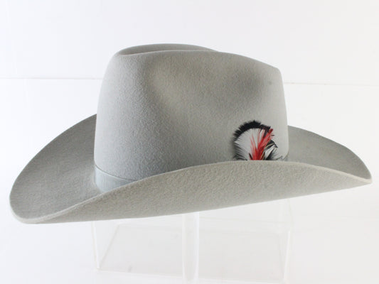 Top Hatter Light Gray Felt Ladies Cowboy Hat W/ Feathers 7 3/8 59cm