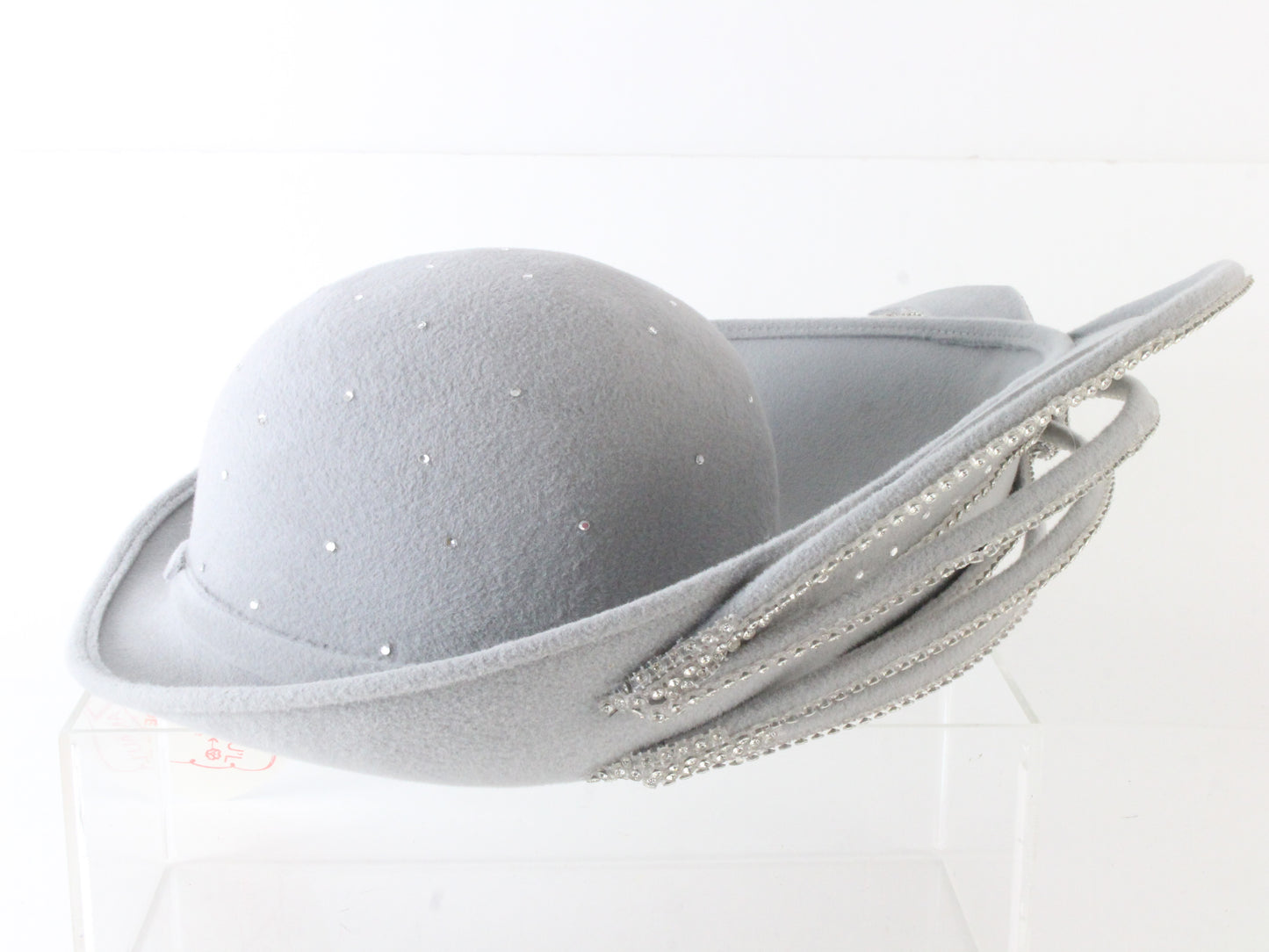 George Zamaul Couture Ladies Gray Felt Hat W/ Rhinestones 7 1/8 57cm