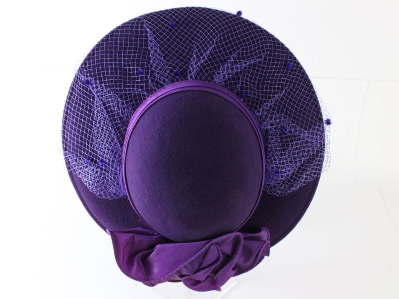 Sonni Of California Ladies Purple Wool Felt Hat W/ Purple Ribbon 6 3/4 54cm