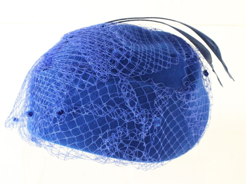 Mr John Classic Ladies Boutique Royal Blue Wool Felt Cap W/ Mesh And Feather