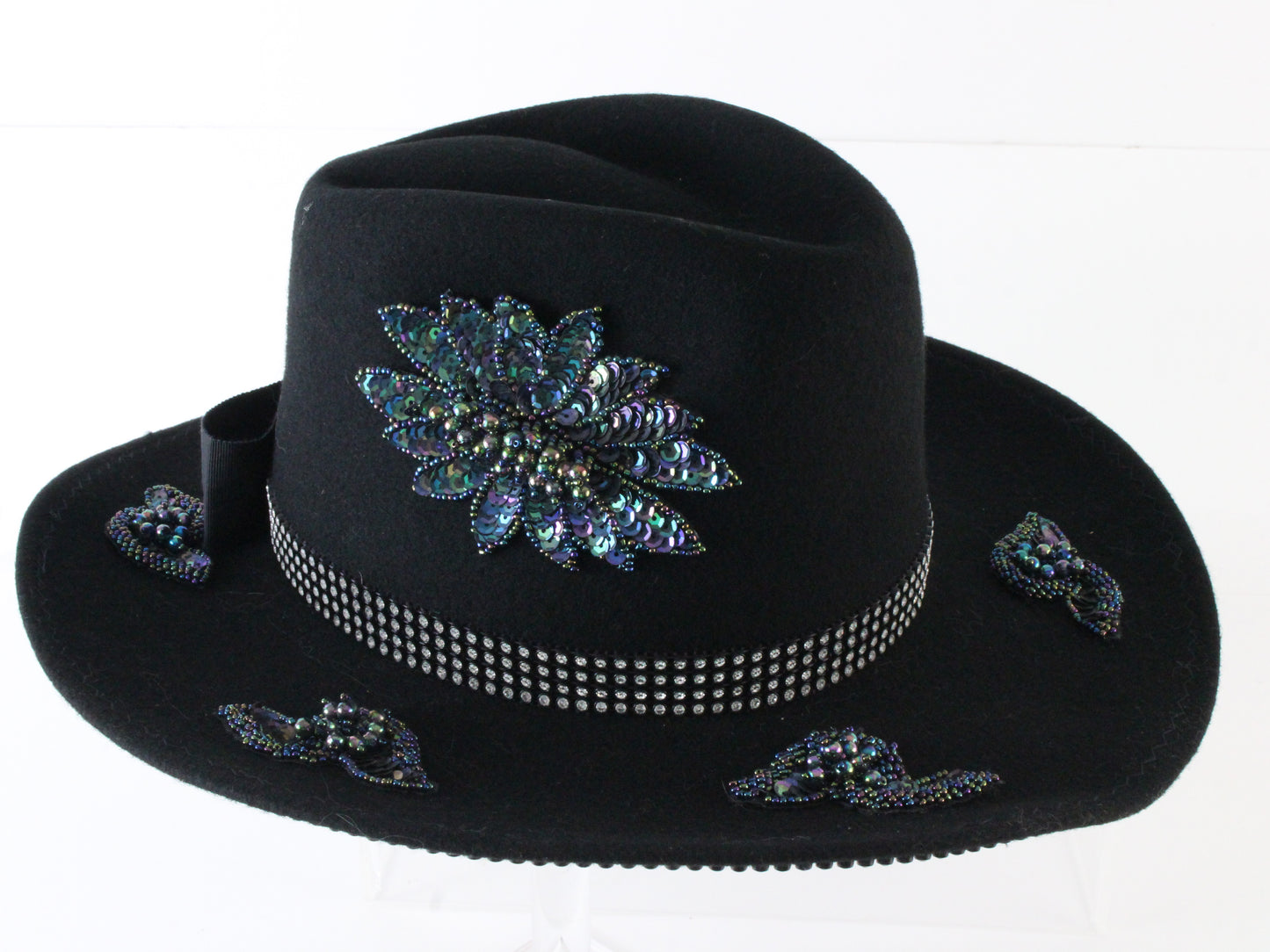 Joe Bill Miller Ladies Fancy Black Wool Felt Hat W/ Sequins 7 56cm