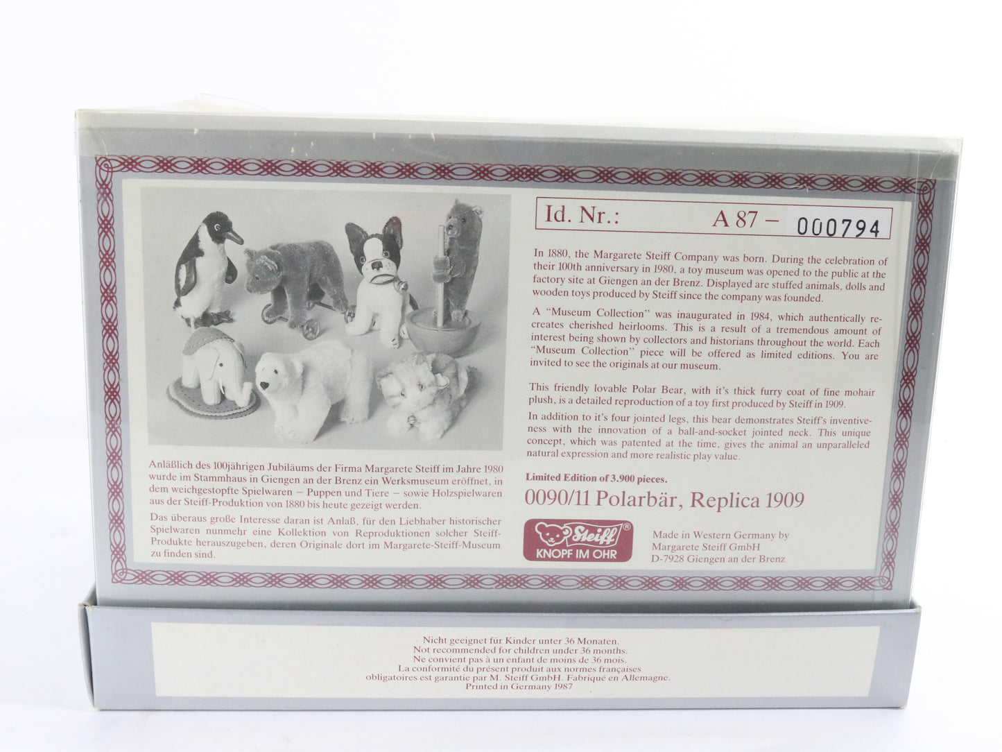 Vintage Steiff Polar Bear Toy Animal Museum Collection 0090/11 Replica 1909