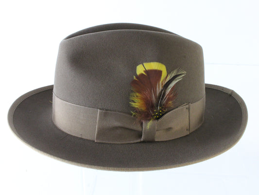 Biltmore Top Hatters Mens Walnut Brown Felt Fedora W/ Feather 6 7/8 55cm