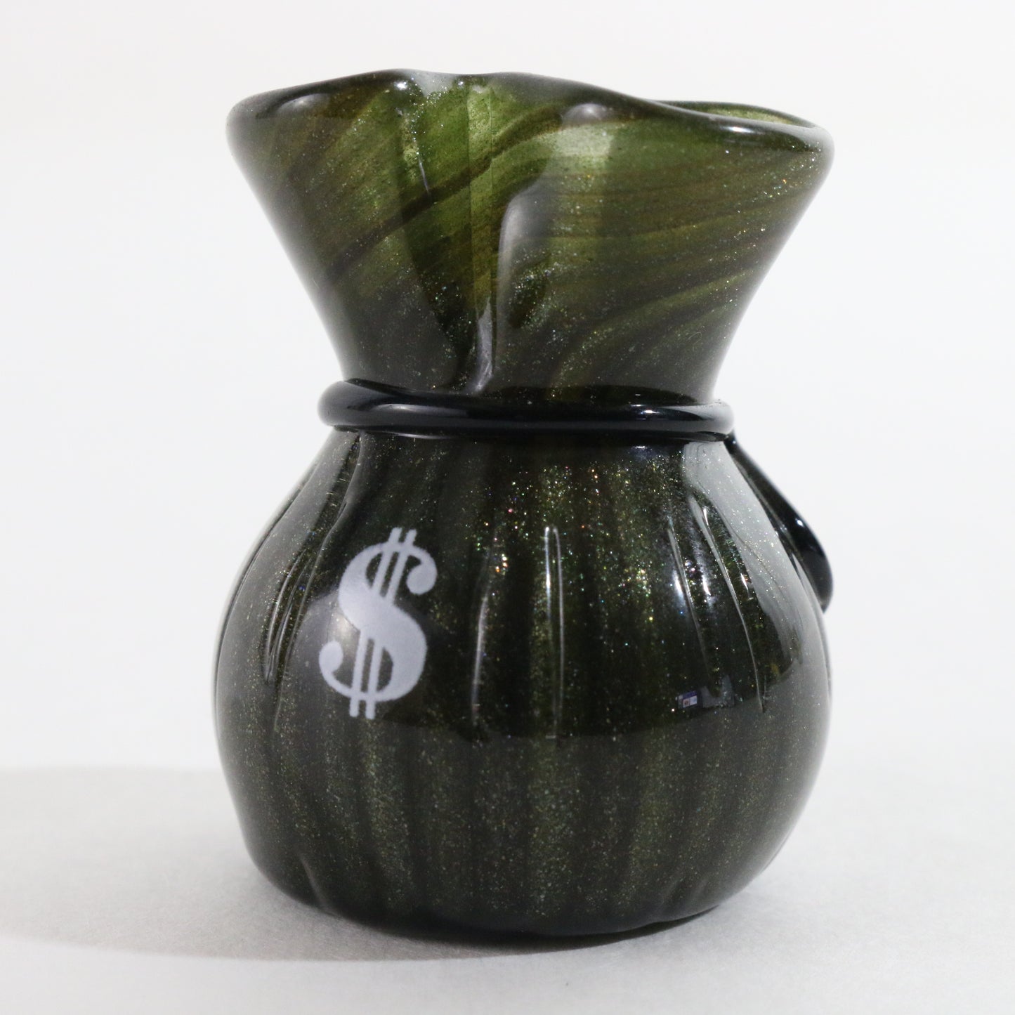 JAG Just Another Gallery Glass Money Bag Green & Black #19 1.75"