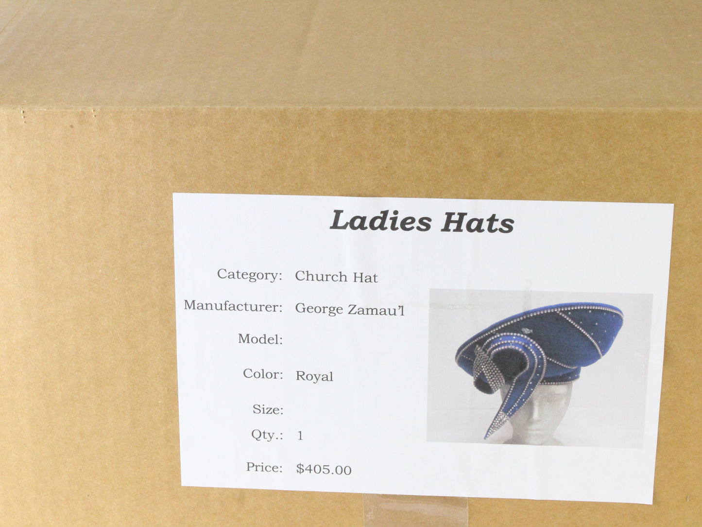 George Zamaul Couture Ladies Royal Blue Felt Hat W/ Rhinestones 7 56cm