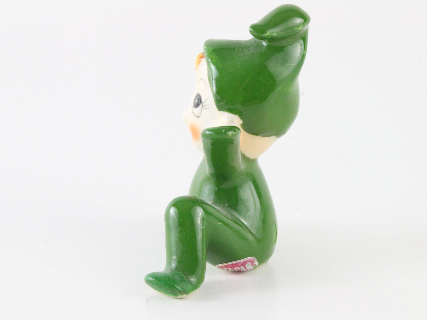 Vintage Pixie Elf Green Seated Ceramic Figure Japan 2 In