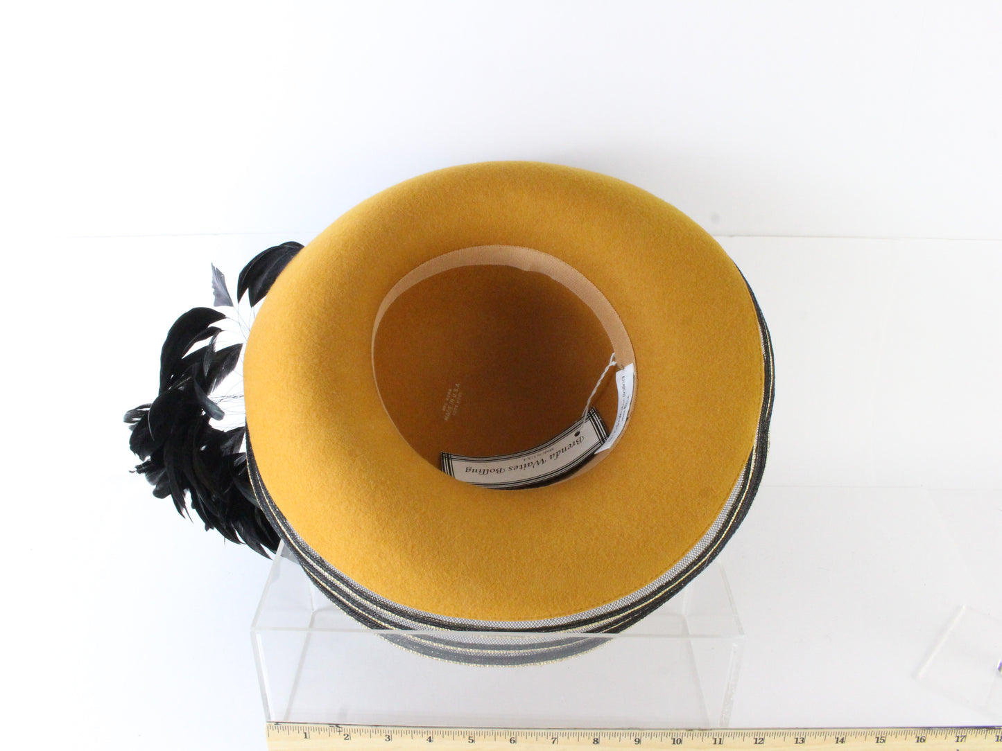 Brenda Waites Bolling Ladies Camel And Black Wool Felt Hat W/ Feathers 7 56cm