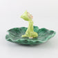 Vintage Green Pixie Elf Seated On Leaf Ceramic Jewelry Tray 5 In