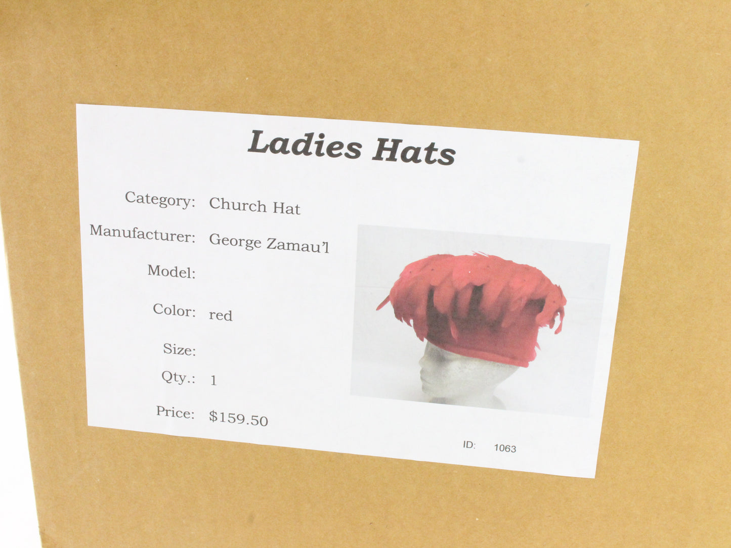 George Zamaul New York Ladies Boutique Red Felt Hat W/ Feathers 6 7/8 55cm