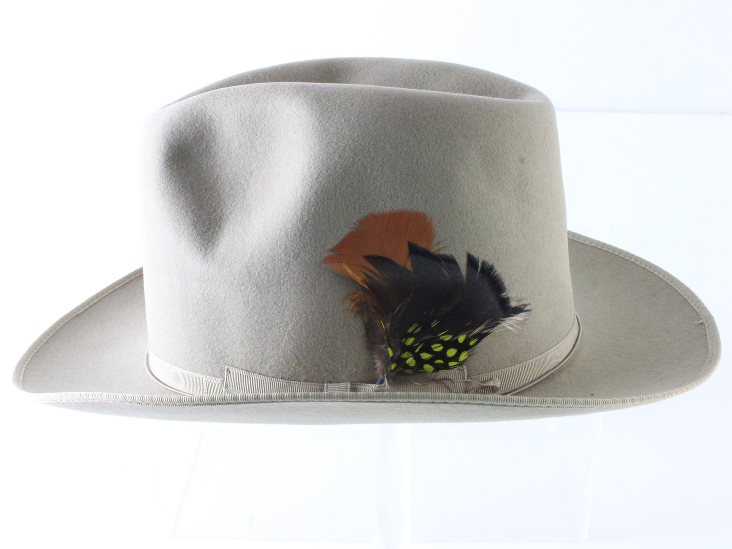 Borsalino Alessandria Mens Tan Hare and Rabbit Fur Felt Fedora W/ Feather 54cm