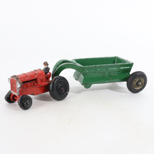 Vintage Red Tractor w/ Green Trailer Cast Iron Farm Models Arcade