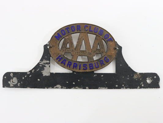 AAA Harrisburg Motor Club Penna Vintage License Plate Topper Badge