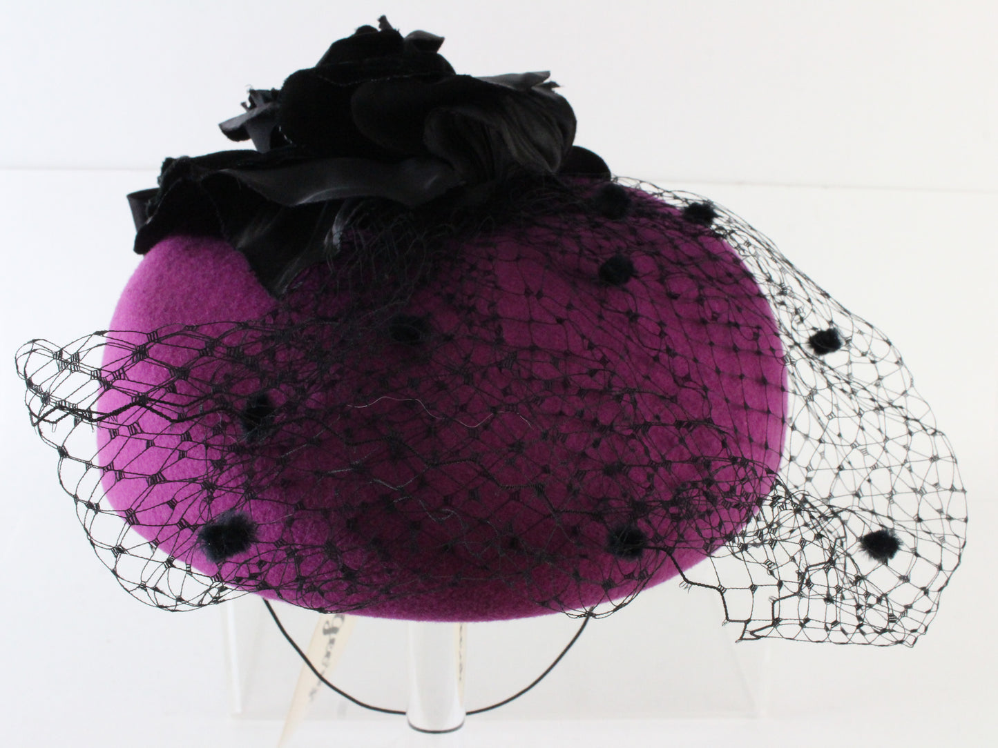 Georgie Ladies Elegant Boutique Purple Wool Felt Hat W/ Flowers 6 3/4 54cm