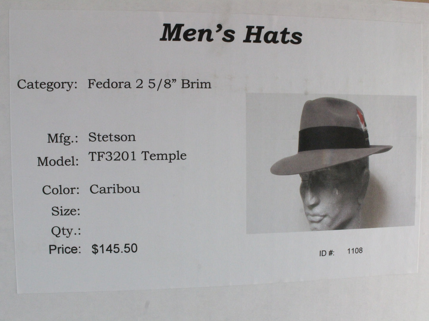 Stetson the Sovereign Mens Caribou Gray Felt Fedora W/ Beaver Pin 6 3/4 54cm