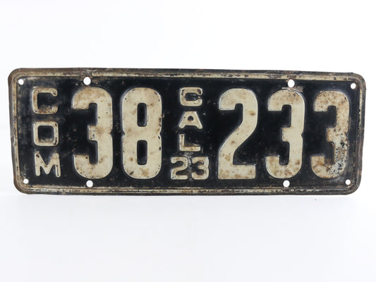 1923 License Plate California Commercial 38 233 Vintage Metal Automobile