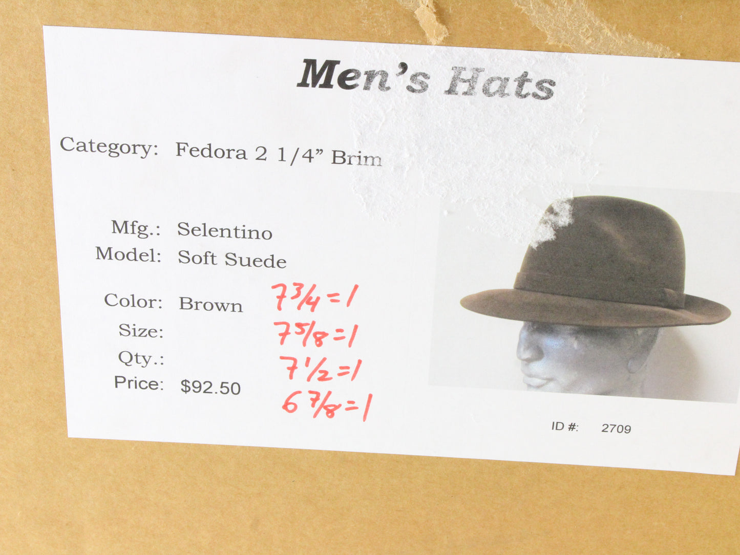 Selentino Mens Brown Extra Fine Soft Suede Felt Fedora Italian MULTIPLE SIZES