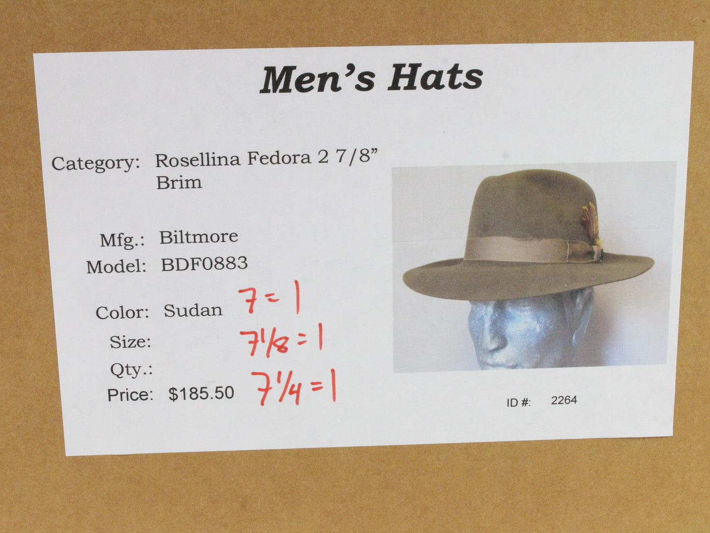 Biltmore Rosellina Sudan Brown Mens Fedora Felt MULTIPLE SIZES