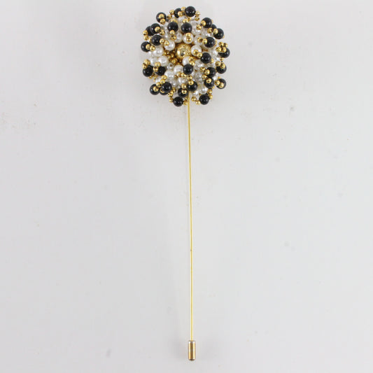 Black Gold & White Flower Type Vintage Hair Hat Stick Pin Metal 7.5"