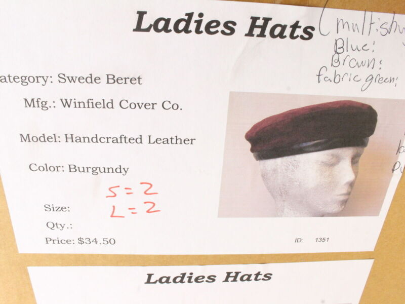 Vintage Winfield Cover Co Ladies Burgundy Swede Beret MULTIPLE SIZES