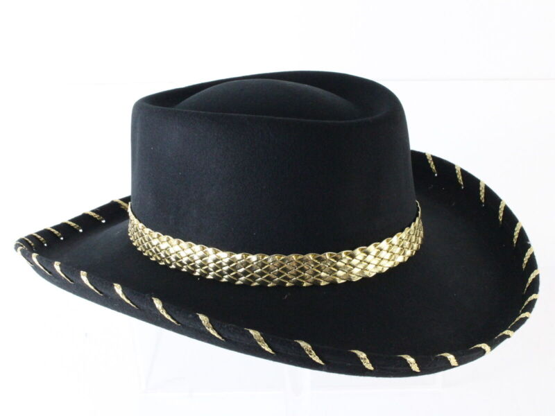 Fiesta Hat Waterproof Black Wool Felt Cowboy Cowgirl Hat Gold Band MULTIPLE SIZE