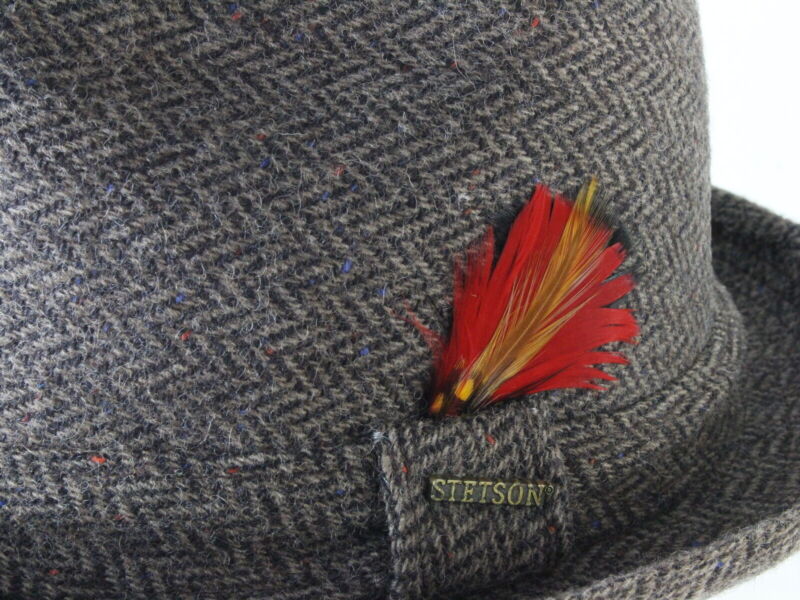 Stetson Mens Brown Wool Felt Rain Hat W/ Red Feather MULTIPLE SIZES