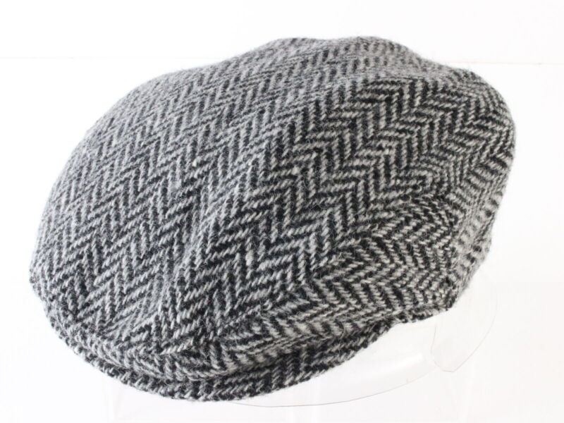 John Hanley & Co Ltd Mens Black And White Herringbone Wool Ivy Cap 7 1/8 57cm