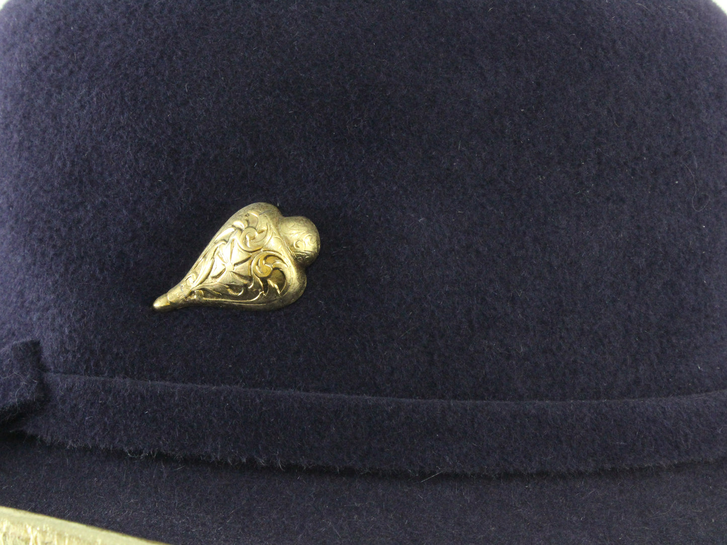 Frank Olive Private Collection Ladies Navy Blue and Gold Felt Hat 7 56cm