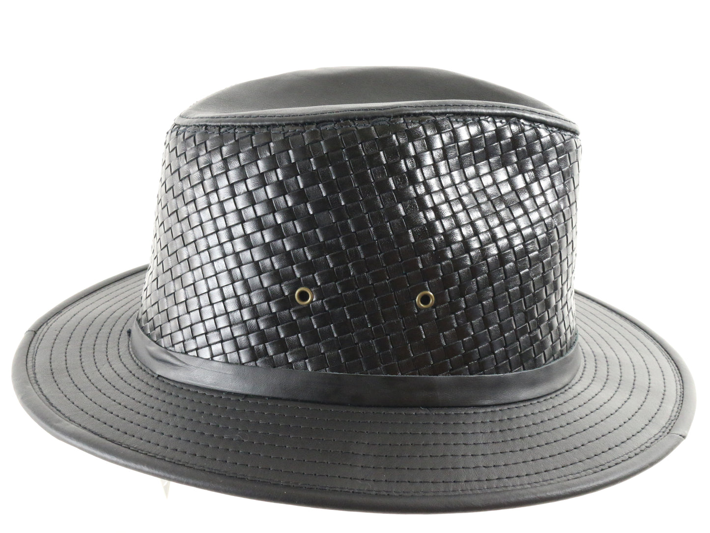 Heinschel Hat Co Usa Mens Black Genuine Basket Weave Leather Hat MULTIPLE SIZES