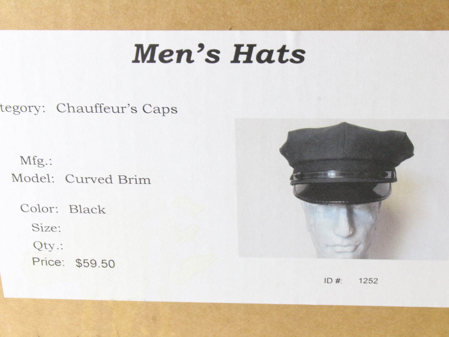 Mens Black Curved Brim Chauffeurs Cap QUALITY Union Made USA MULTIPLE SIZES