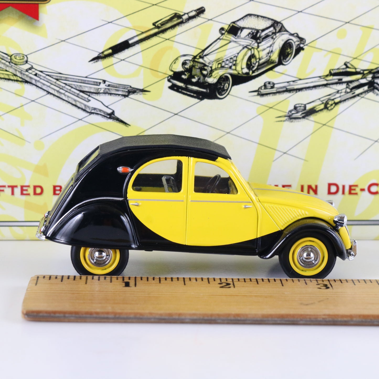 1957 Citroen 2cv Black & Yellow Dinky Matchbox 1:43 Model Car Dym36840