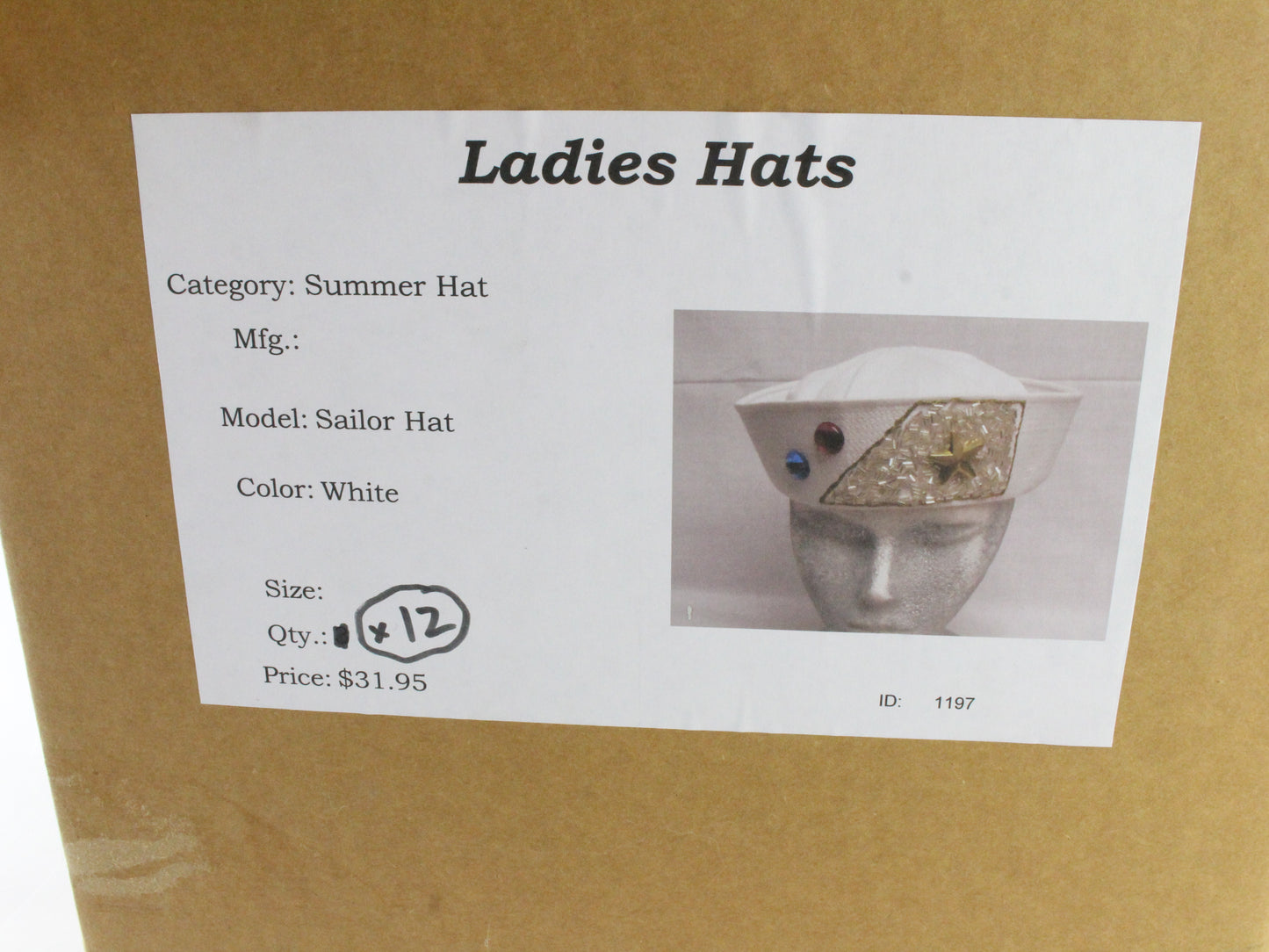 Ladies White Cotton Sailor Hat W/ Gold Design MULTIPLE SIZES