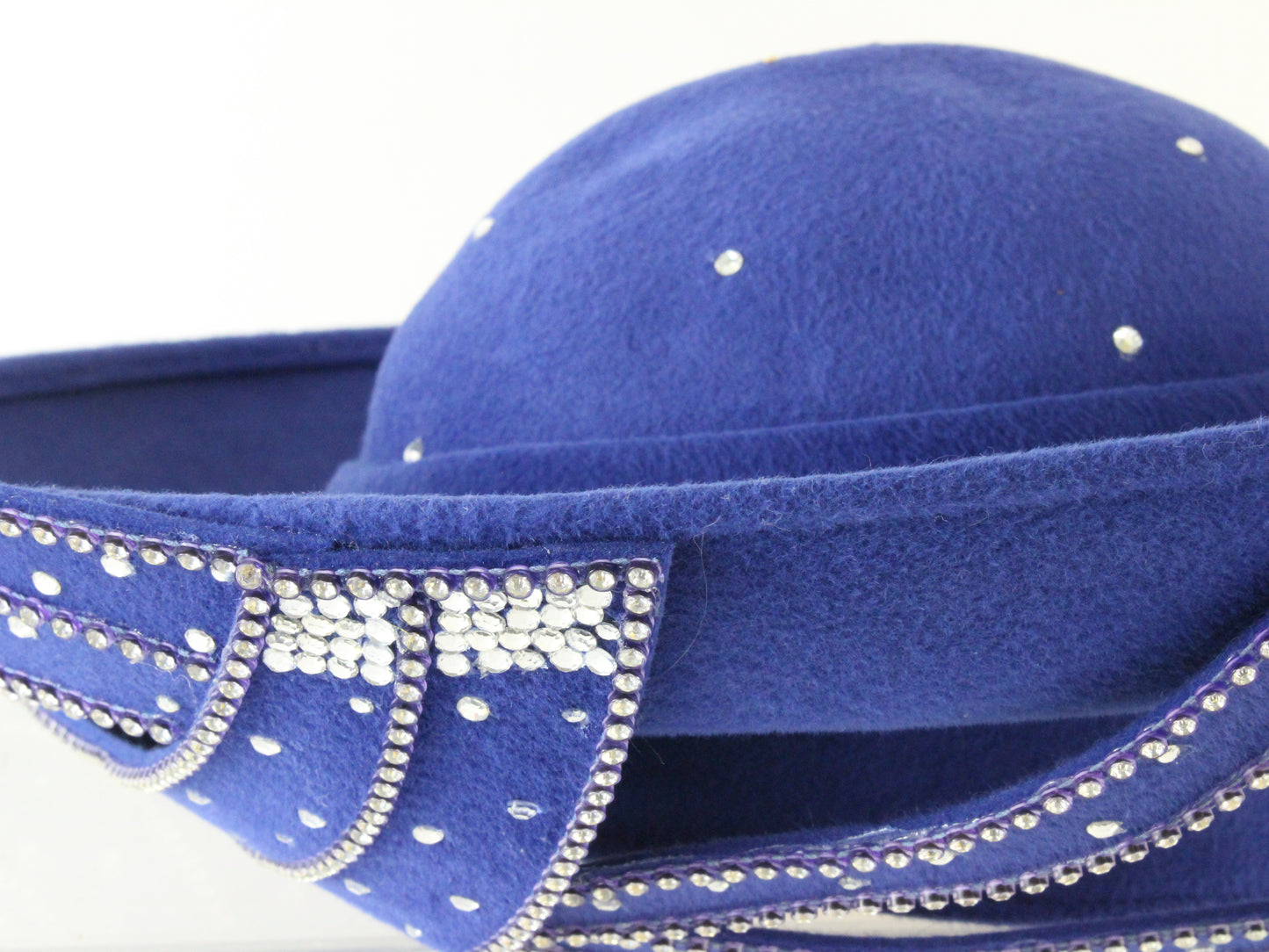 George Zamaul Couture Ladies Royal Blue Felt Hat W/ Rhinestones 7 1/8 57cm