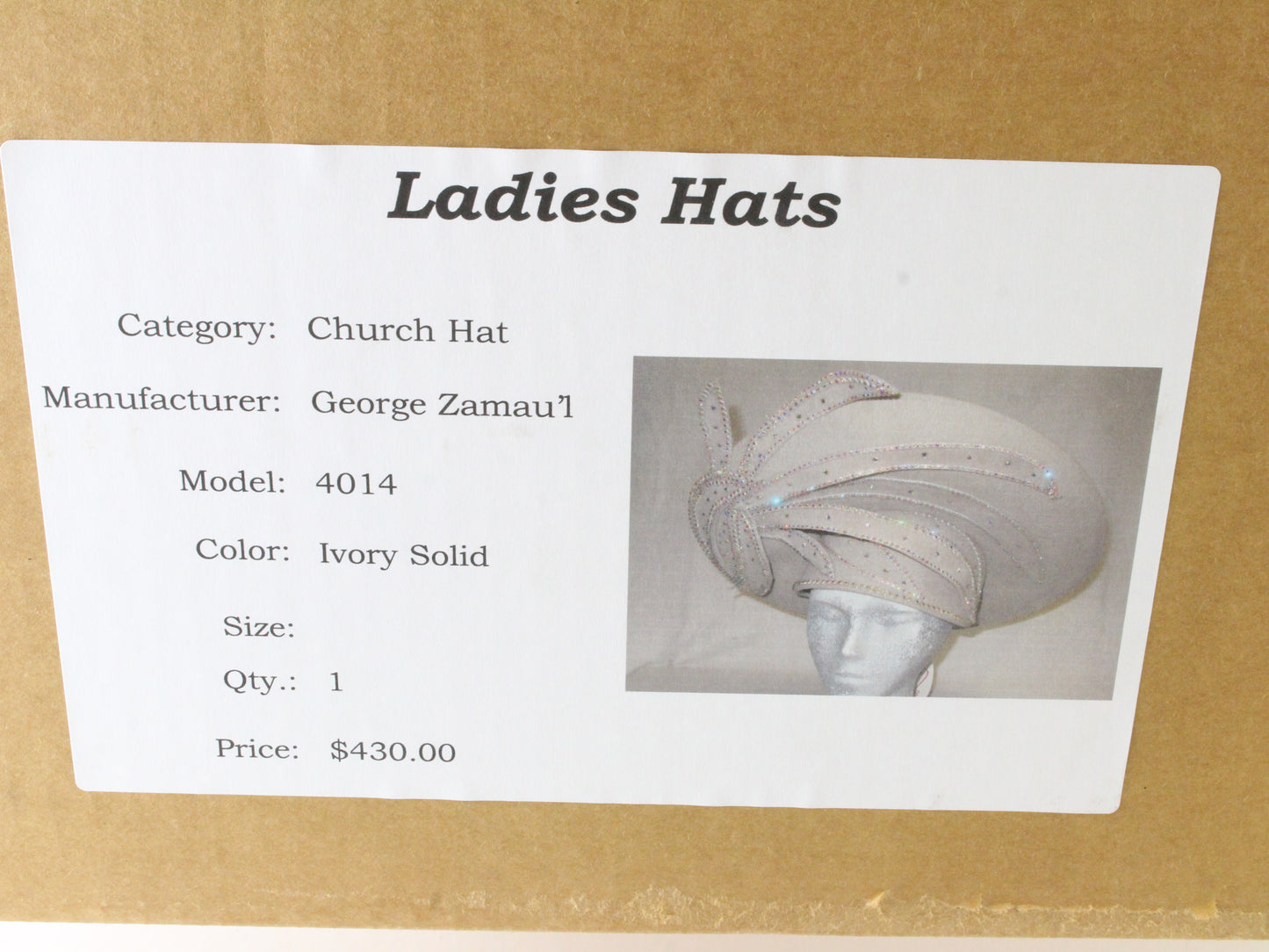 George Zamaul Ladies Fancy Boutique Ivory Felt Hat W/ Rhinestones 7 1/4 58cm WOW