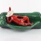 Vintage Red Suit Pixie Elf Reclining On Green Log Planter Ceramic 7 In