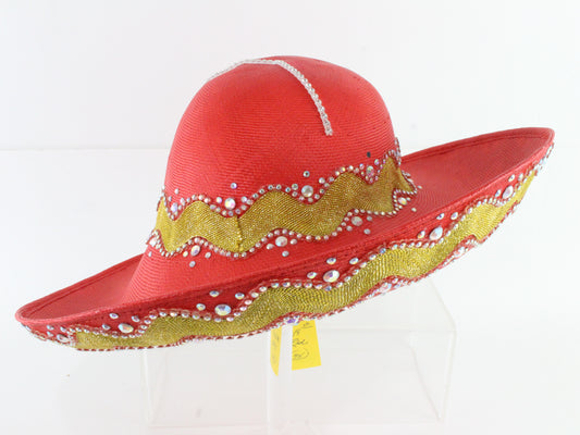 Jack Mcconnell New York Red Gold Ladies Boutique Hat 7 1/4 58cm