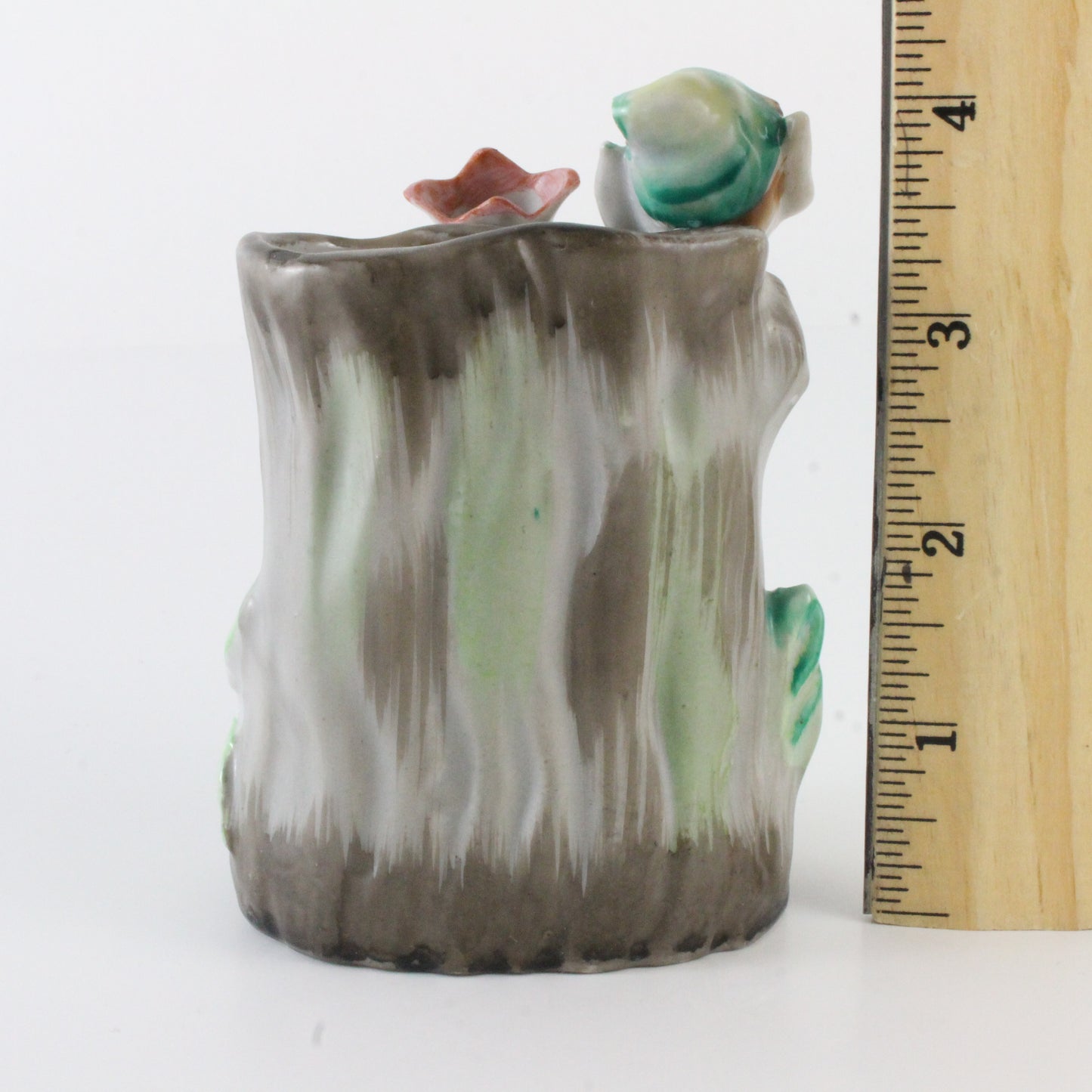 Vintage Green Stripe Pixie Elf With Stump Ceramic Planter Occupied Japan 4.5 In