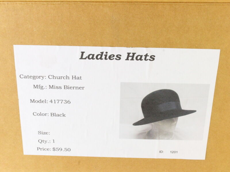 Miss Bierner Ladies Black Wool Felt Boutique Hat W/ Band 7 1/4 58cm