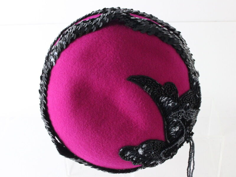 Joe Bill Miller Ladies Fuschia Pink Boutique Hat W/ Sequins And Beads 7 1/8 57cm