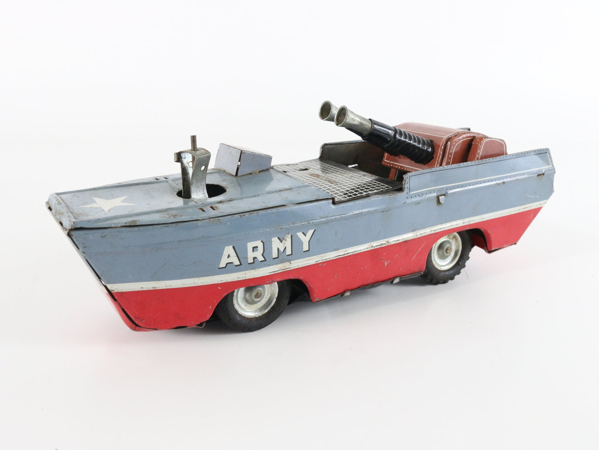 Vintage Military Amphibian Vehicle Tin Toy, Friction Powered