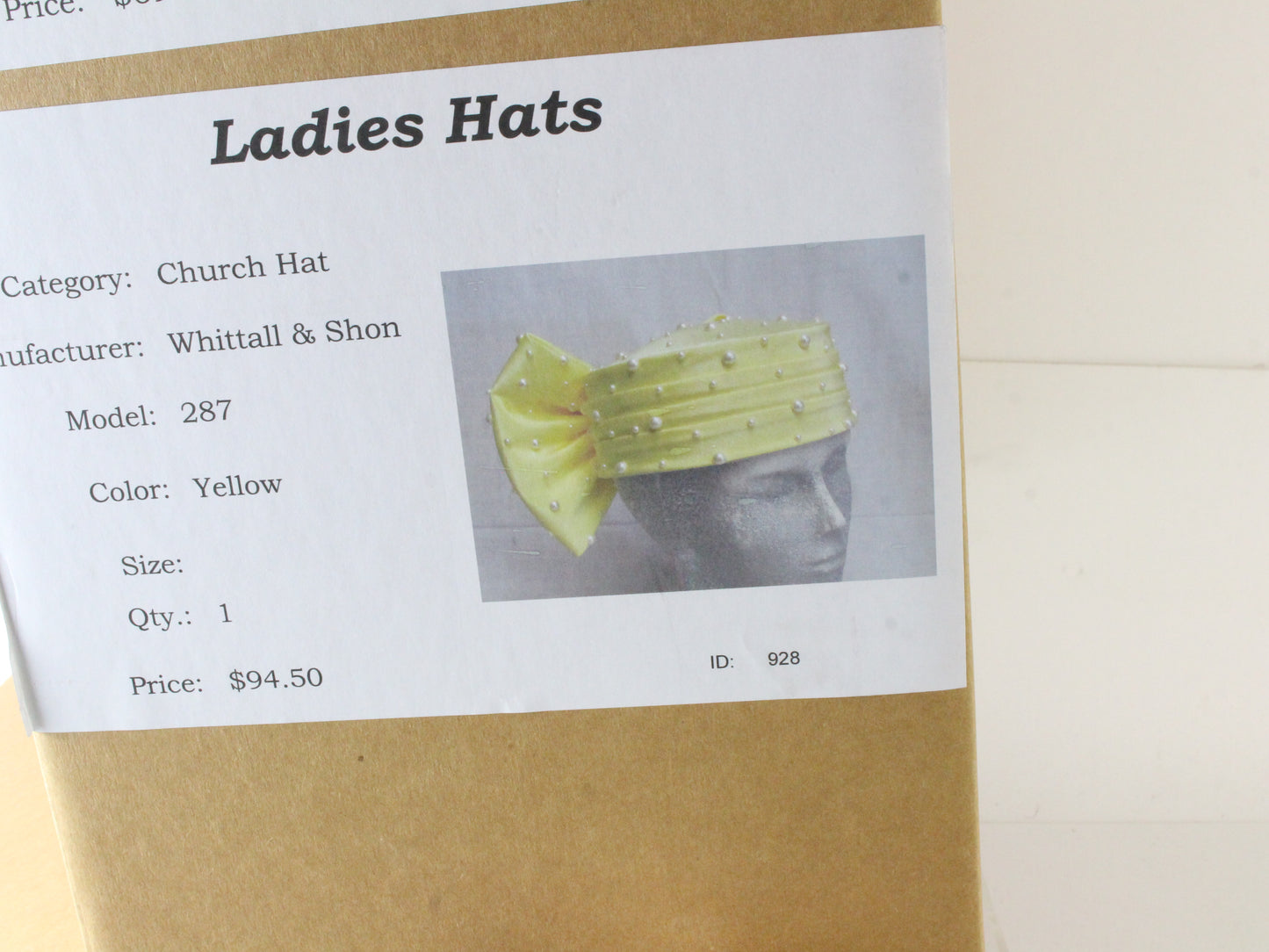 Whittall and Shon Ladies Elegant Boutique Yellow Hat W/ Large Bow 7 56cm