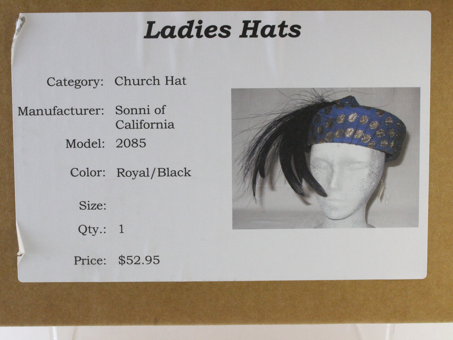 Sonni of California Ladies Fancy Royal Blue and Gold Wool Felt Hat 7 1/8 57cm